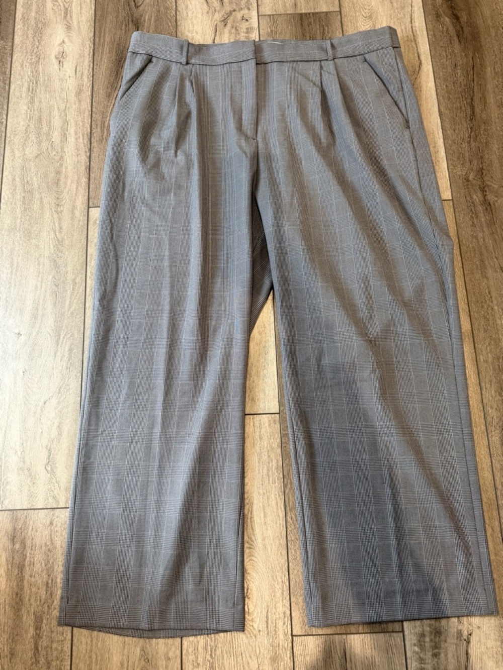A&F Sloane Tailored Pant Gray Plaid Wide-Leg Dress Pants 36x30